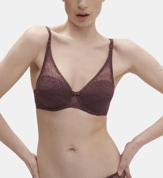 Soutien-gorge plongeant coque Embleme armatures multi-positions dentelle éco-responsable - Simone Pérèle - Aubergine