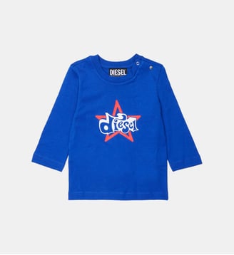 T-shirt à manches longues avec logo - Diesel Kids - Bleu surf the web