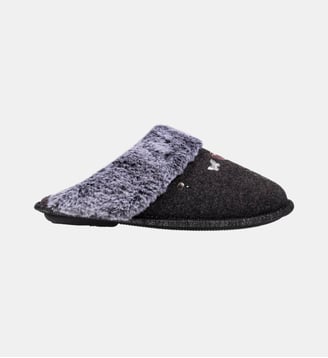 Chaussons Mules ultra confortables, bordure en fausse fourrure - Isotoner - Gris chiné