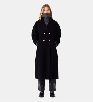 Manteau long croisé en laine Maje