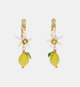 Boucles d'oreilles dormeuses citron et fleur blanche - Les Néréides - Jaune