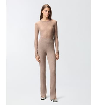 Pantalon long évasé en maille - Pinko - Beige peau de daim