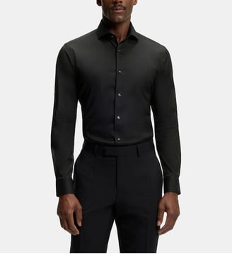 Chemise modèle Hank slim popeline stretch - BOSS - Black