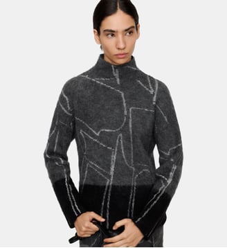 Pull avec mohair et laine mérinos en jacquard - Adolfo Dominguez - Gris et noir