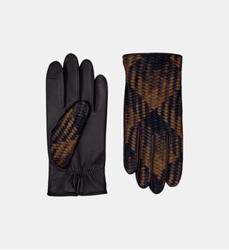 Stanislas Gants Homme en Cuir Doublés Soie - Agnelle - Moka et whisky noir caramel