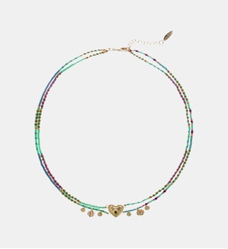 Collier multiliens perles et pampilles avec cabochon cœur MYLOVE - Hipanema - Émeraude
