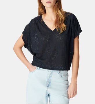 Tee-shirt loose imprimé léopard - Ikks - Marine fonce