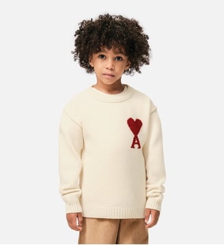 Pull en laine Ami de Coeur - AMI Paris - Beige et rouge