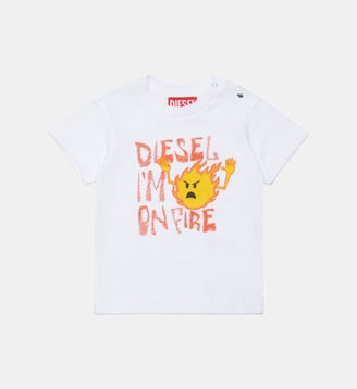 T-shirt avec logo imprimé sur le devant - Diesel Kids - Blanc