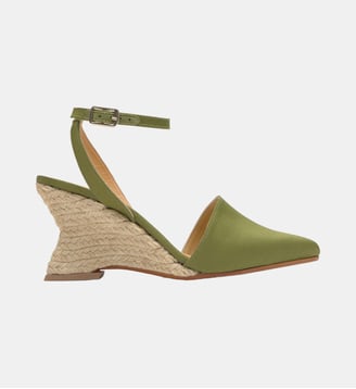 Espadrilles compensées en satin à bride JUDI - Castaner - Vert olive