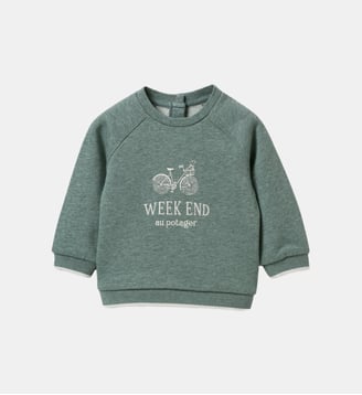 Sweat brodé  - Coton biologique - Cyrillus - Céladon chiné