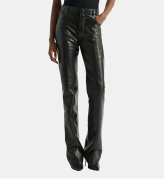Pantalon taille haute en cuir - Balmain - Noir
