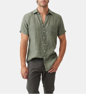 Chemise slim en lin manches courtes Palm Beach - Rodd & Gunn - Kelp