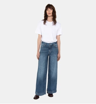 Straight-leg jeans with wide legs - Schott - Bleu moyen
