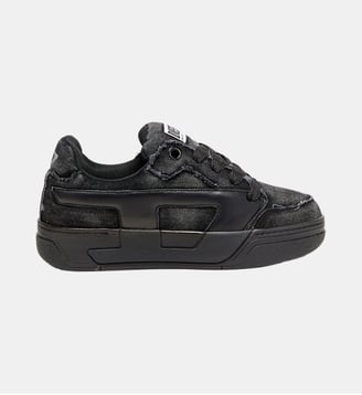 S-D-Ollie - Sneakers en denim effiloché et cuir - Diesel - Noir