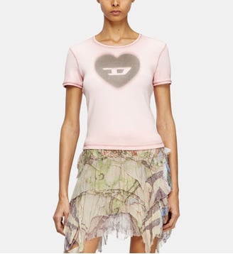 T-shirt côtelé avec cœur D effet aquarelle - Diesel - Rose poudré