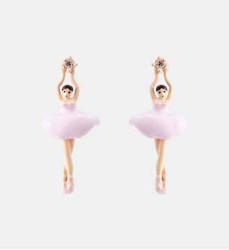 Boucles d'oreilles Ballerine rose et cristal - Les Néréides - Rose