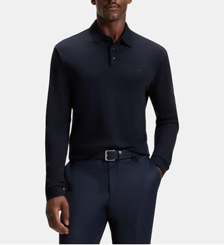 Polo en coton biologique avec logo brodé - BOSS - Bleu foncé