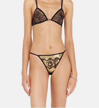 String - String en tulle stretch effet dentelle métallisée - Diesel - Noir et doré