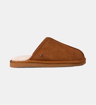 Chaussons Mules en cuir et interieur ultra doux en fausse fourrure - Isotoner - Camel