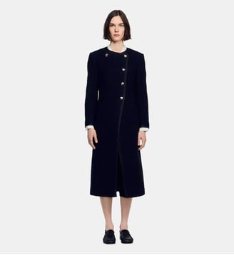 Manteau en tweed à boutons bijoux - Sandro - Noir
