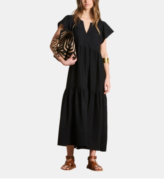 Robe longue en jacquard manches courtes - La Fée Maraboutée - Noir
