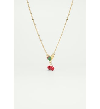 Collier pendentif cerises et feuilles - Les Néréides - Rouge