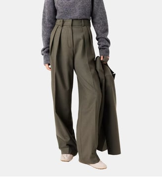 Pantalon tailleur large avec plis - Maje - Kaki