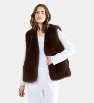 Gilet court  en fausse fourrure - Laurence Tavernier - Chocolat
