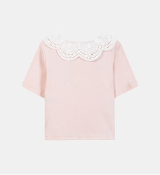 T-shirt - Rosée coton col festonné broderie anglaise - Tartine Et Chocolat - Rose pâle