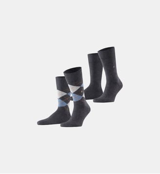 Chaussettes Everyday Argyle Mix 2-Pack Coton Opaque - Burlington - Anthracite