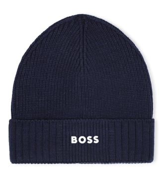 Chapeau tricoté avec logo - BOSS Kidswear - Bleu cargo