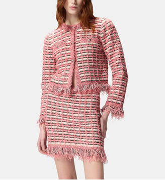 Veste courte en natté et maille effrangée - Pinko - Rose et noir