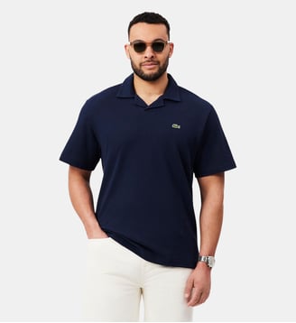 Polo Coton-Lin classic fit - Lacoste - Bleu marine