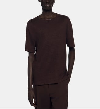 T-shirt en lin - Sandro - Marron foncé