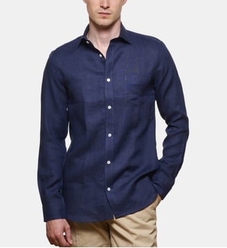 Chemise en lin marine coupe droite - Atelier Privé - Marine