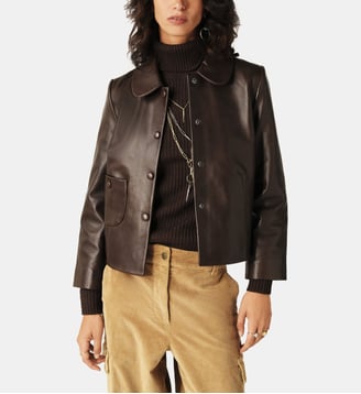 Veste droite Milos en cuir  - Ba&sh - Marron foncé