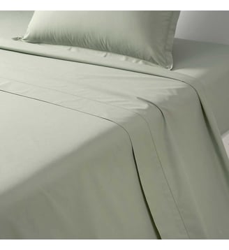 Drap plat en percale de coton - Desforges - Vert grisé