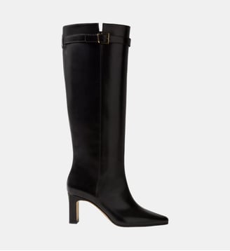 Bottes hautes cuir lisse ciré - Claudie Pierlot - Noir