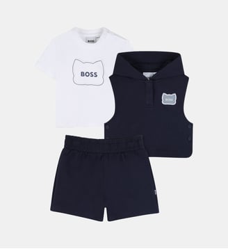 Ensemble t-shirt, sweat et short - BOSS Kidswear - Bleu cargo