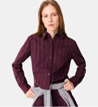 Chemise courte strassée en coton - Maje - Bordeaux