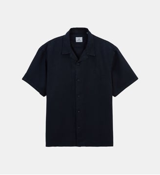 Chemise manches courtes Caracas en coton et lin - Serge Blanco - Bleu marine