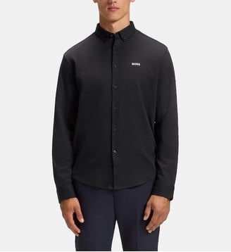 Chemise droite en jersey de coton - BOSS - Bleu nuit
