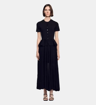Robe longue en maille à basque - Sandro - Noir