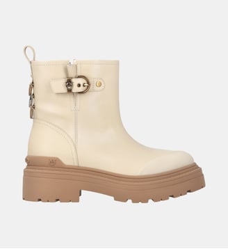 Bottines en cuir à logo love birds - Pinko - Beige