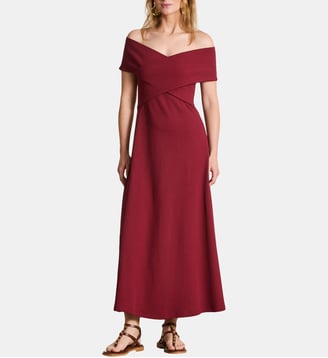 Robe midi cintrée col bardot croisé - La Fée Maraboutée - Noir