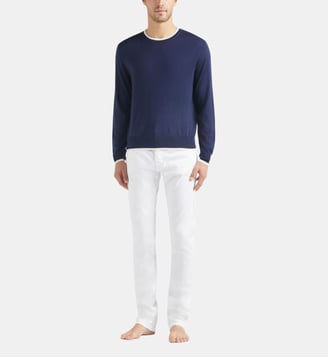Pullover en laine mérinos cachemire soie ras-du-cou - Vilebrequin - Bleu marine