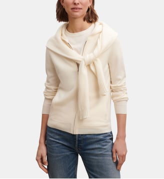 Sweat droit zippé à capuche en cachemire  - Bompard - Naturel