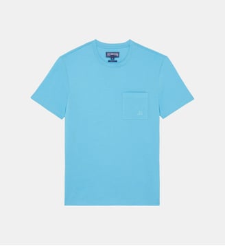 T-shirt en coton organique uni - Vilebrequin - Topaze bleue