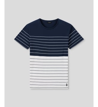 T-shirt en coton bio à fines rayures - Ron Dorff - Bleu marine